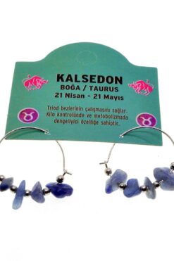 Toptan Doğaltaş Boğa Burçu Kalsedon Taşı Burç Küpe - 2334