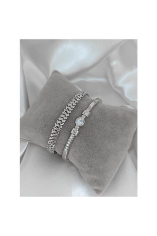 Großhandel Silber Farbe Frauen vergoldet Zirkon Stein geschwärzt Combination Armband - 2419