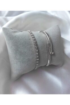 Wholesale Silver Plated Women's Tarnish-proof Nail Cuff and Waterway Combination Bracelet - 2420