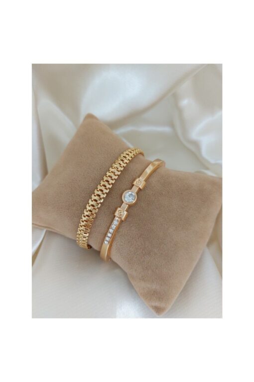 Bracelet combiné plaqué or pour femme, anti-ternissement, couleur or - 2404
