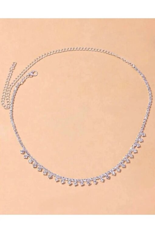 Wholesale Silver Color Women's Zircon Three Row Waterway Model Vip Necklace - 2399