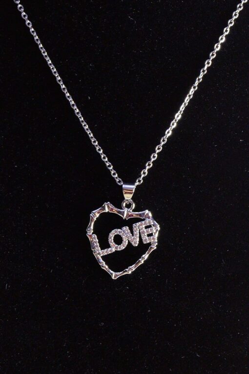 Toptan Gümüş Renk Kalp Love  Çelik Kolye - 2452