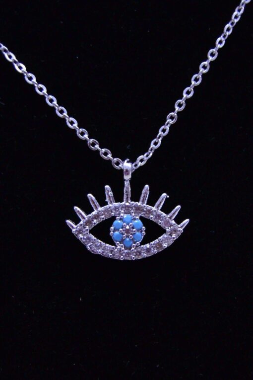 Collier en zircon couleur argent avec motif œil, vente en gros - 2681