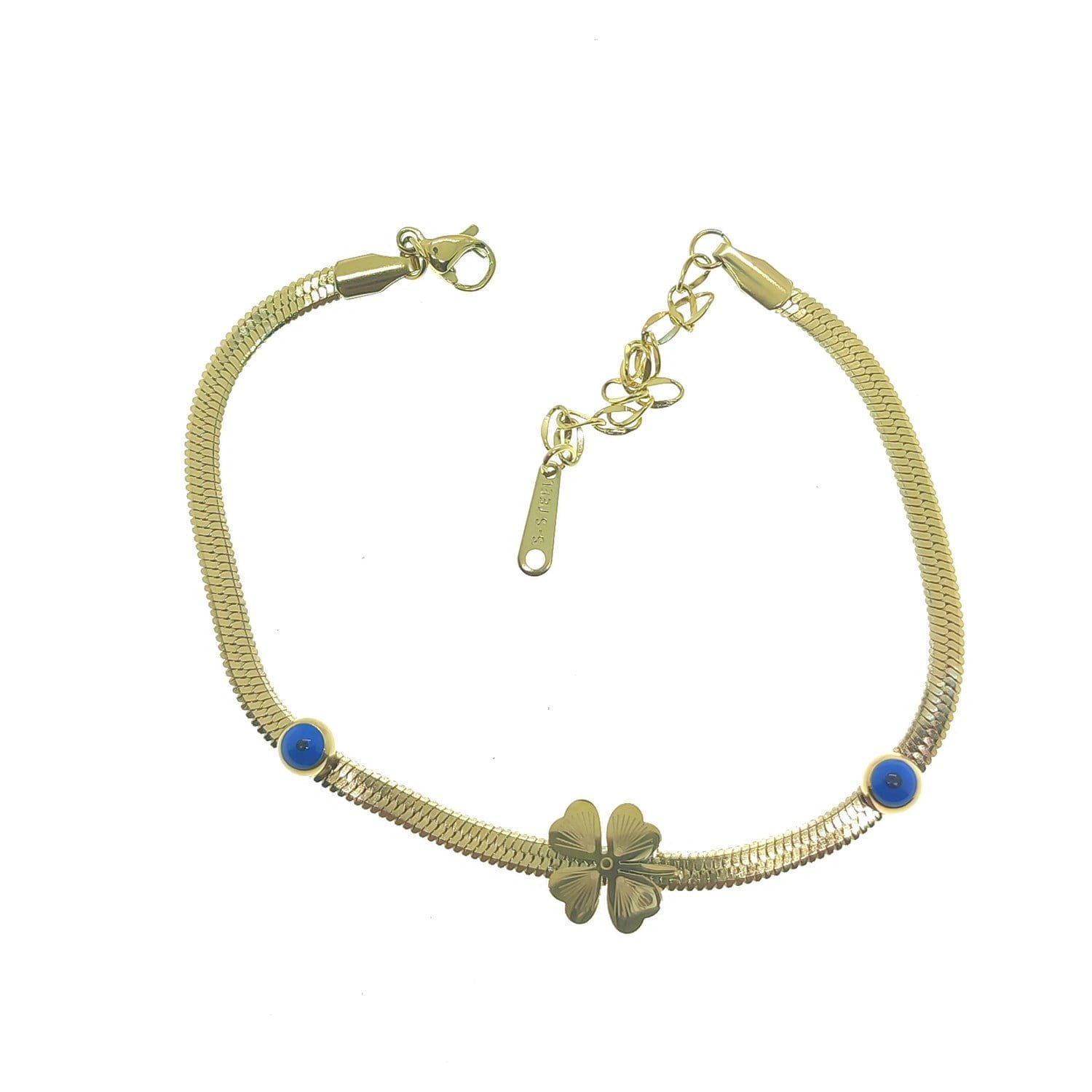 Toptan Altın Renk İtalyan Nazar Yonca Çelik Bileklik - 2628 1 Großhandel Gold Farbe Italienisch Evil Eye Clover Stahlarmband - 2628
