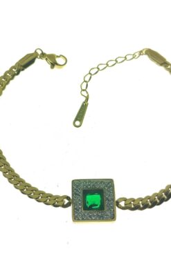 Grossiste Bracelet d'acier à pierres vertes carrées de couleur or - 2626