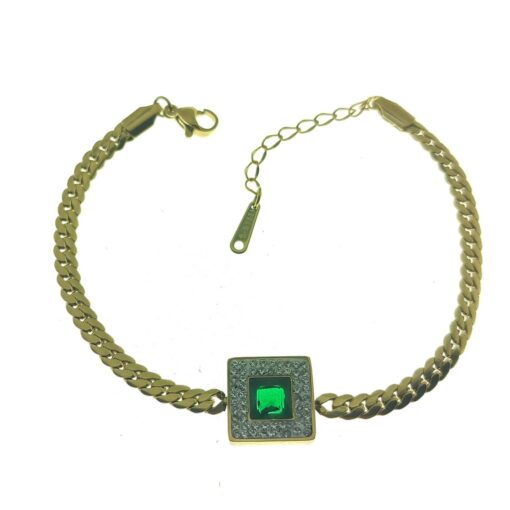 Großhandel Gold Farbe Quadrat Grün Stein Stahl Armband - 2626