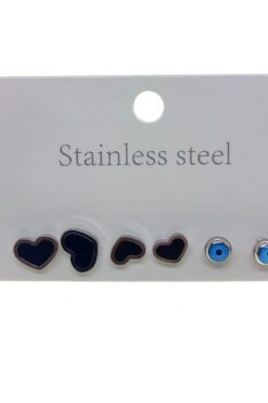 Wholesale Silver Color Black Heart Heart Eye Steel Earrings - 2567