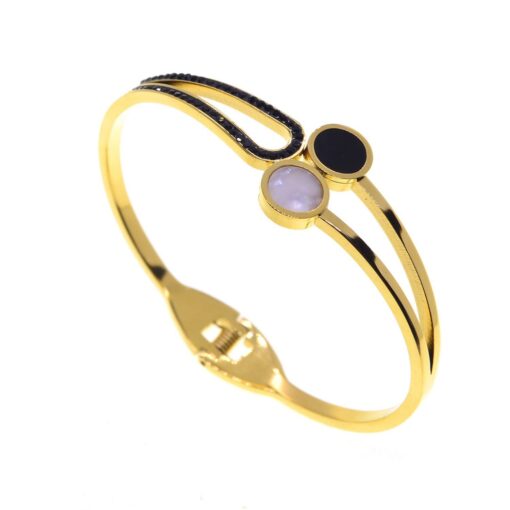 Grossiste Bracelet manchette Seiyah couleur or modèle nacre blanche en acier - 2639