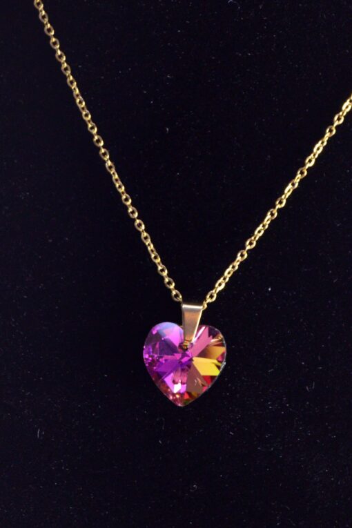 Collier en acier avec cœur rose doré en gros - 2474