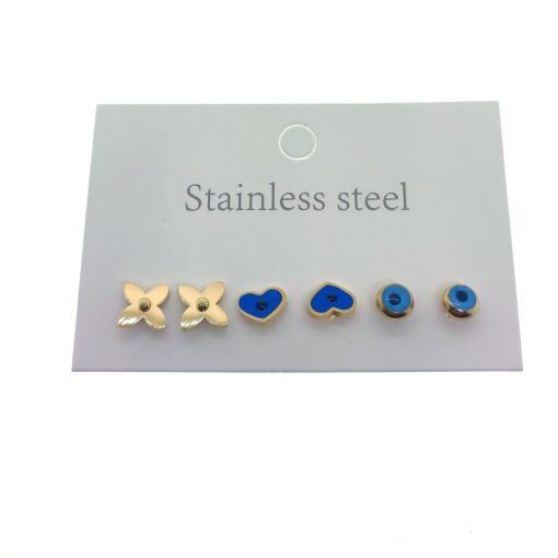 Boucles d'oreilles en acier couleur mauvais œil avec cœur et or en gros - 2584