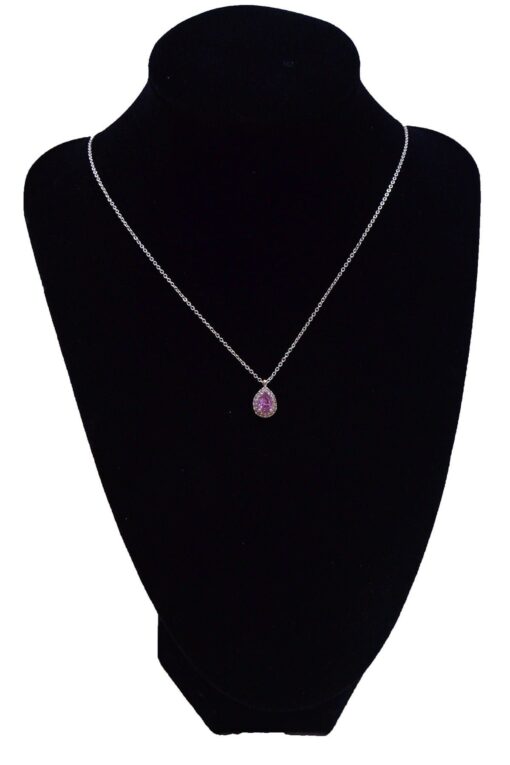 Toptan Altın Renk Pembe Taş Damla Model Zirkon Kolye - 2686 – Image 2
