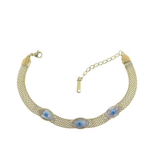 Bracelet en acier et nacre filigranée couleur or - 2632