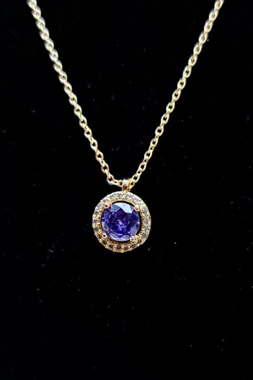 Collier de zircon modèle rond avec pierres violettes couleur or - 2737