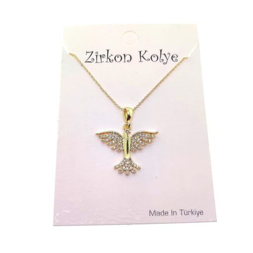 ⁦Toptan Altın Renk Kuş Model Zirkon Kolye - 2746⁩ - الصورة ⁦2⁩