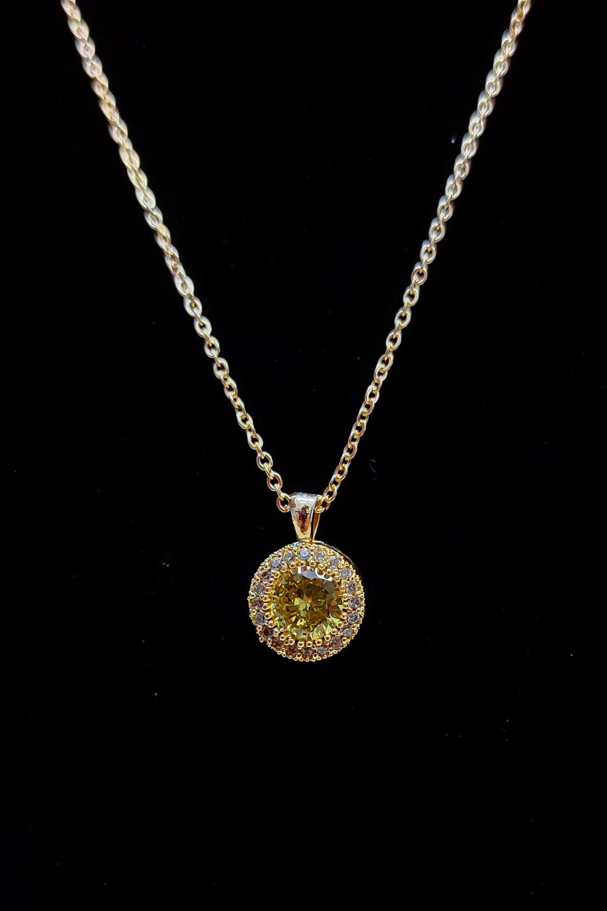 Toptan Altın Renk Sarı Taş Tuvarlak Model Zirkon Kolye - 2738 1 Toptan Altın Renk Sarı Taş Tuvarlak Model Zirkon Kolye - 2738