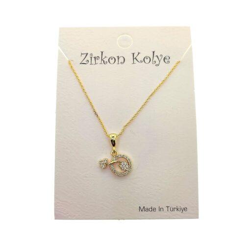 Toptan Altın Renk Yuvarlak İçi Çiçek Model Zirkon Kolye - 2740