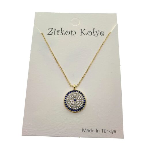 Toptan Altın Renk Yuvarlak Göz Nazar Model Zirkon Kolye - 2758