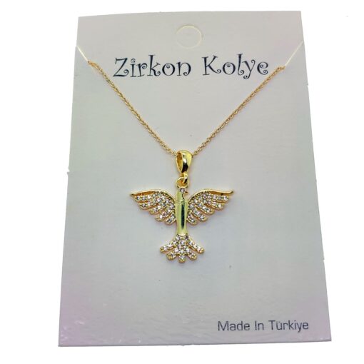 Toptan Altın Renk Kuş Model Zirkon Kolye - 2746