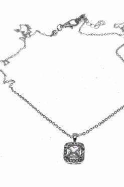 Collier en pierre carrée blanche argentée et zircone cubique, modèle carré, vente en gros - 2706 3 bf6dda0d5cb1476e97fd91a8de284b1c