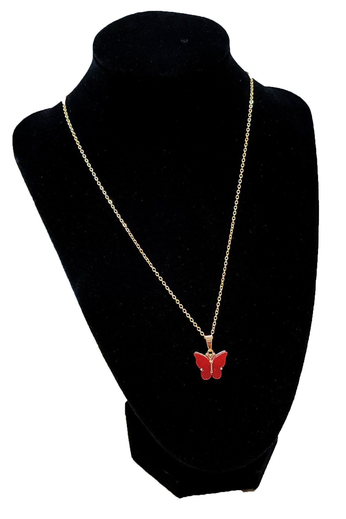 Toptan Altın Renk Kırmızı Kelebek Model Zirkon Kolye - 2732 2 Toptan Altın Renk Kırmızı Kelebek Model Zirkon Kolye - 2732 – Image 2