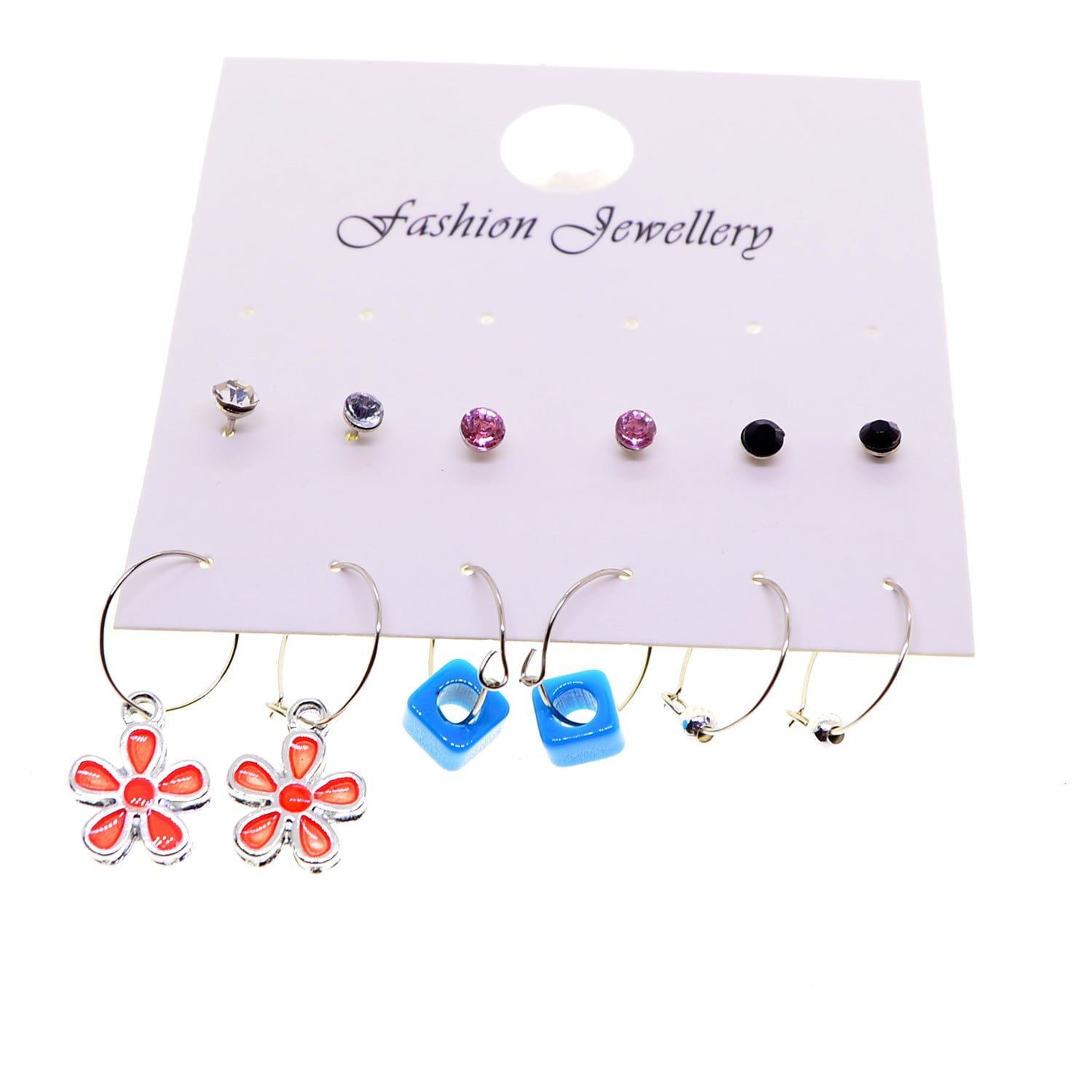 Boucles d'oreilles mixtes marguerites argentées en gros - 2701 3 Toptan Gümüş Renk Papatya Kombin Karışık Küpe - 2701 – Image 3