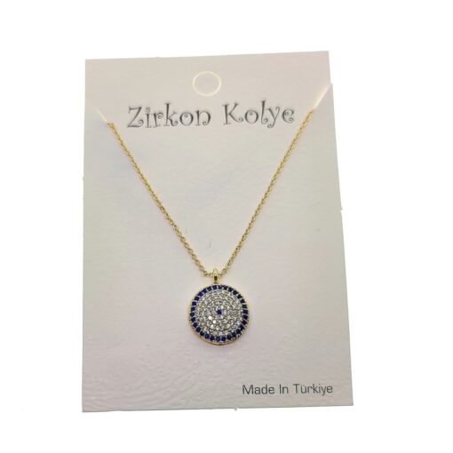 Toptan Altın Renk Yuvarlak Göz Nazar Model Zirkon Kolye - 2758 - Image 2