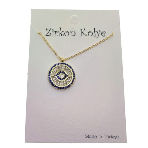 Toptan Altın Renk Yuvarlak Göz Nazar Model Zirkon Kolye - 2753