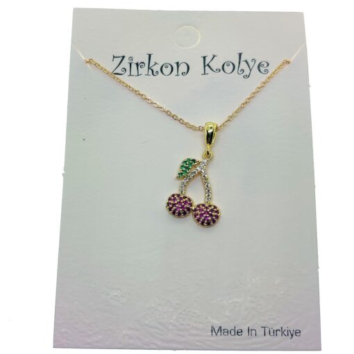 Toptan Altın Renk Kiraz Model Zirkon Kolye - 2744