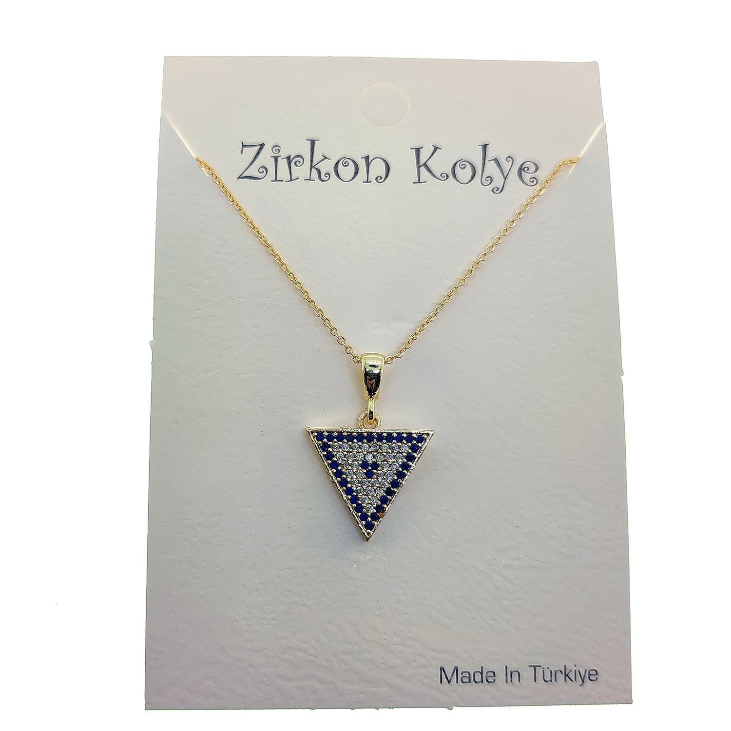 Toptan Altın Renk Üçgen Göz Nazar Model Zirkon Kolye - 2754 1 سلسال عين الشر المثلث الذهبي الملون الذهبي بالجملة موديل عين الشر نموذج عين الزركون - 2754