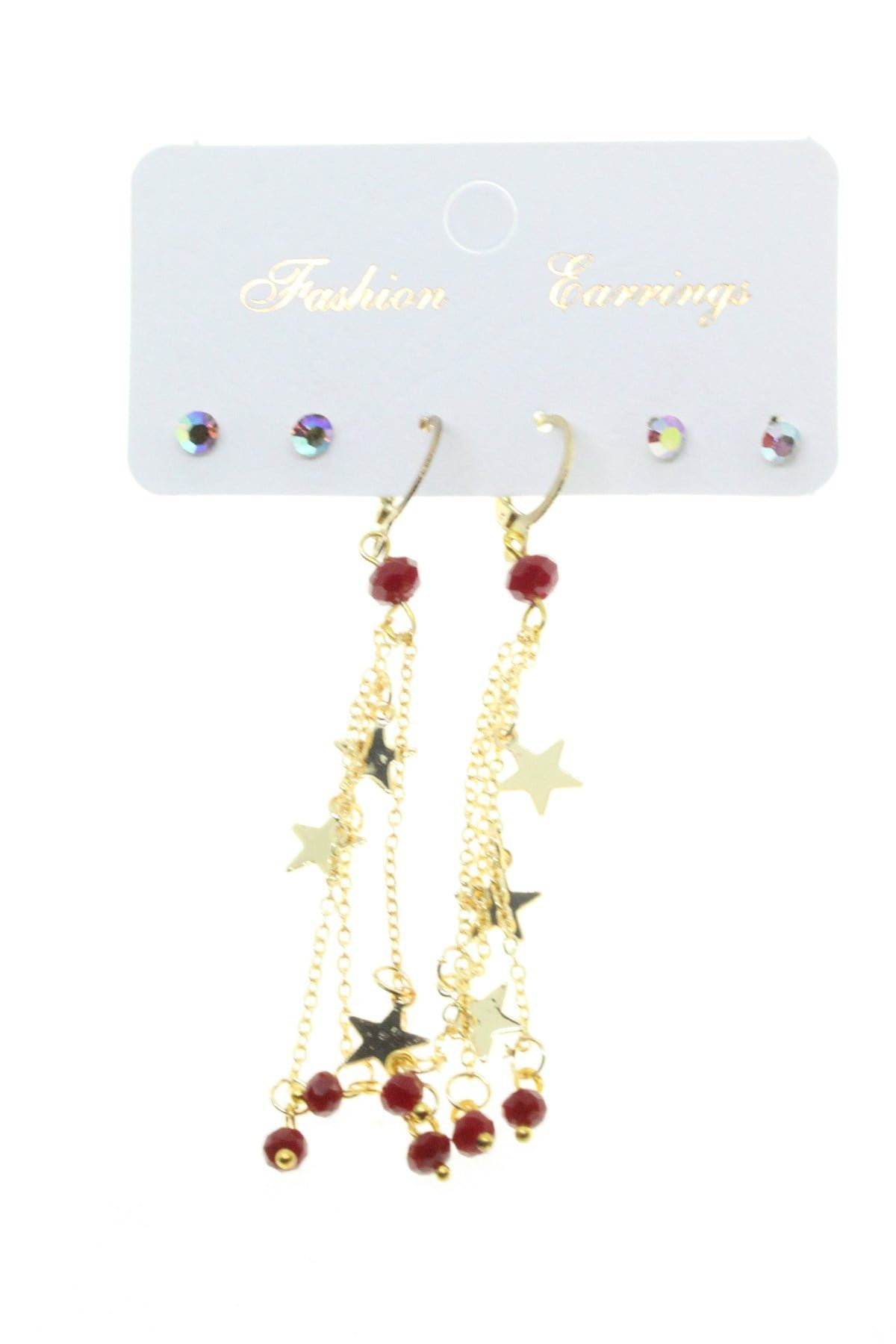 Wholesale Gold Color Star Tassel Combined Red Earrings - 2811 1 Wholesale Gold Color Star Tassel Combination Red Earrings - 2811