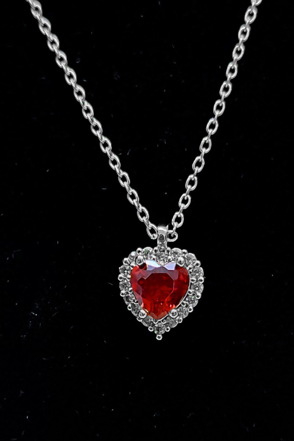 Toptan Gümüş Renk Kırmızı Taş Kalp Model Zirkon Kolye - 2869 1 Toptan Gümüş Renk Kırmızı Taş Kalp Model Zirkon Kolye  - 2869