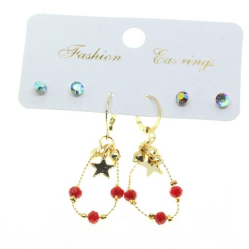 Wholesale Gold Color Star Round Combination Red Beads Earrings - 2838
