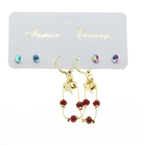 Boucles d'oreilles rondes en perles bordeaux combinées couleur or en gros - 2837