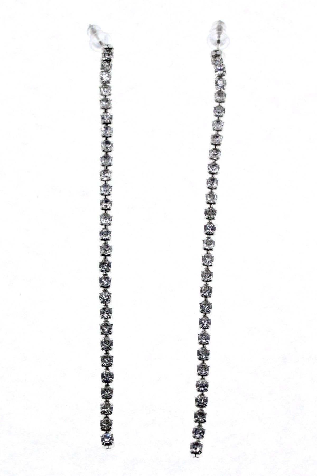 Toptan Gümüş Renk Tek Sıra Şerit Zirkon Küpe - 2875 1 Großhandel Silberfarbene einreihige Zirkonia-Ohrringe - 2875