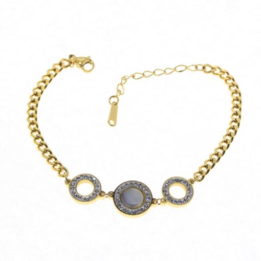Grossiste Bracelet d'acier rond couleur or nacre blanche - 2903