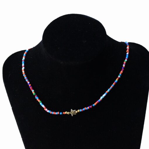 Grossiste Collier de Perles de Sable Mélangées avec Modèle de Pièce Étoile - Collier de Perles au Design Spécial - 2882