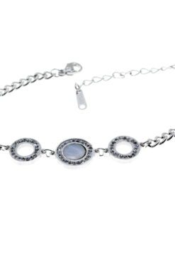 Bracelet rond en acier et nacre blanche couleur argent, vente en gros - 2902 8 4dfe45c5c7c749b3a74f5ce82a3c70a9