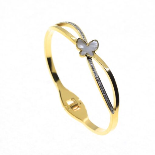 Großhandel Goldfarbenes Schmetterlingsmodell Stahl Manschettenarmband - 2901