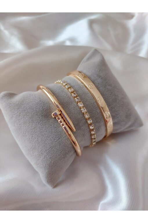 Großhandel Gold Farbe Stud Wasserstraße Kartier vergoldet Anti Tarnish Kombination Armband - 2914