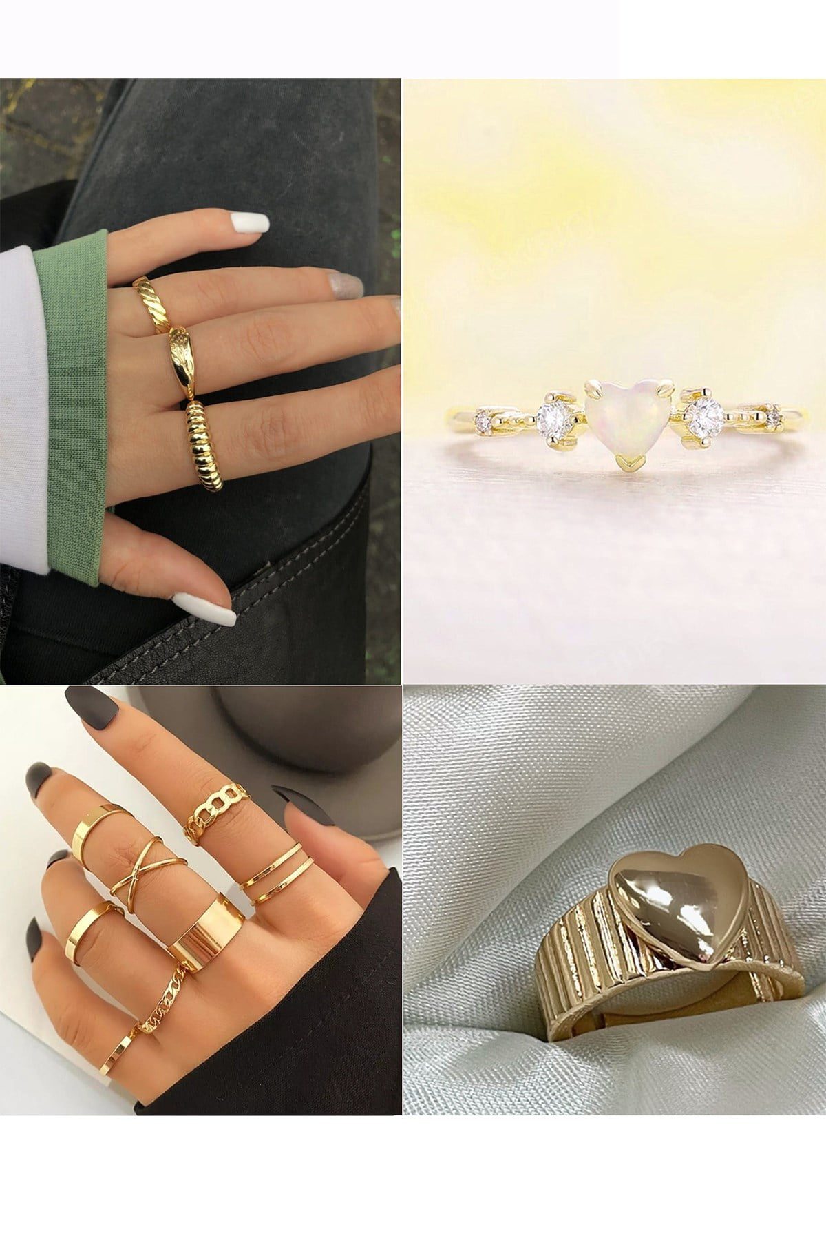 Toptan Altın Renk Zirkon Kalp 3 Lü Yüzük 10 Lu Eklem Ve Çizgili Kalp Kombin Yüzük Seti - 2917 1 Toptan Altın Renk Zirkon Kalp 3 Lü Yüzük 10 Lu Eklem Ve Çizgili Kalp Kombin Yüzük Seti - 2917