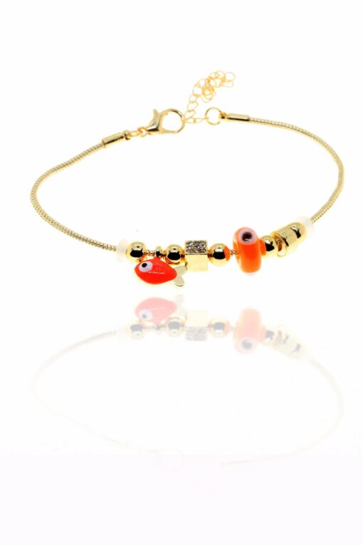 Wholesale Gold Color Orange Fish Pandora Zircon Bracelet - 2962