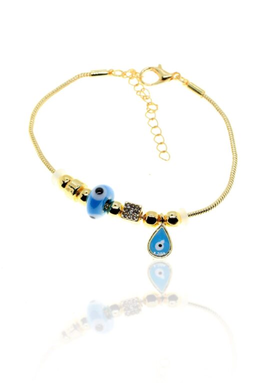 Grossiste Bracelet Pandora Zircon avec goutte de Turquoise couleur or - 2971