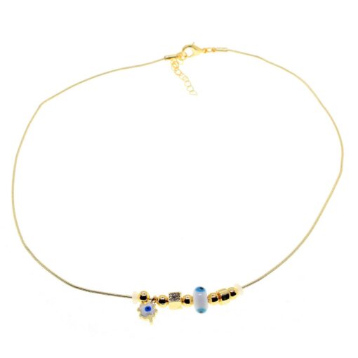Wholesale Gold Color White Enamel Clover Pandora Model Zircon Necklace - 2996