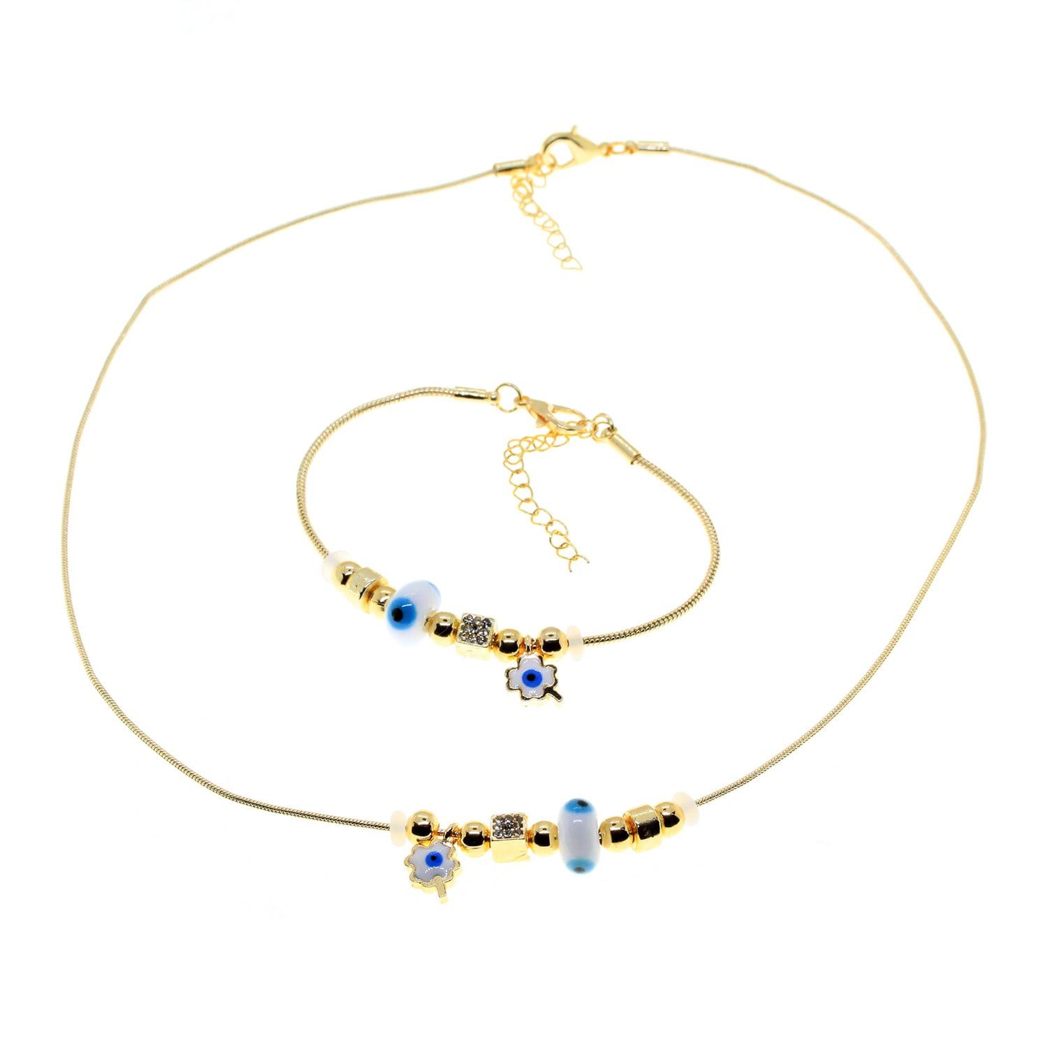 Toptan Altın Renk Beyaz Mineli Yonca Kolye Ve Bileklik Pandora Kombin Zirkon Set Takım - 2997 1 Toptan Altın Renk Beyaz Mineli Yonca Kolye Ve  Bileklik Pandora  Kombin Zirkon Set Takım -  2997