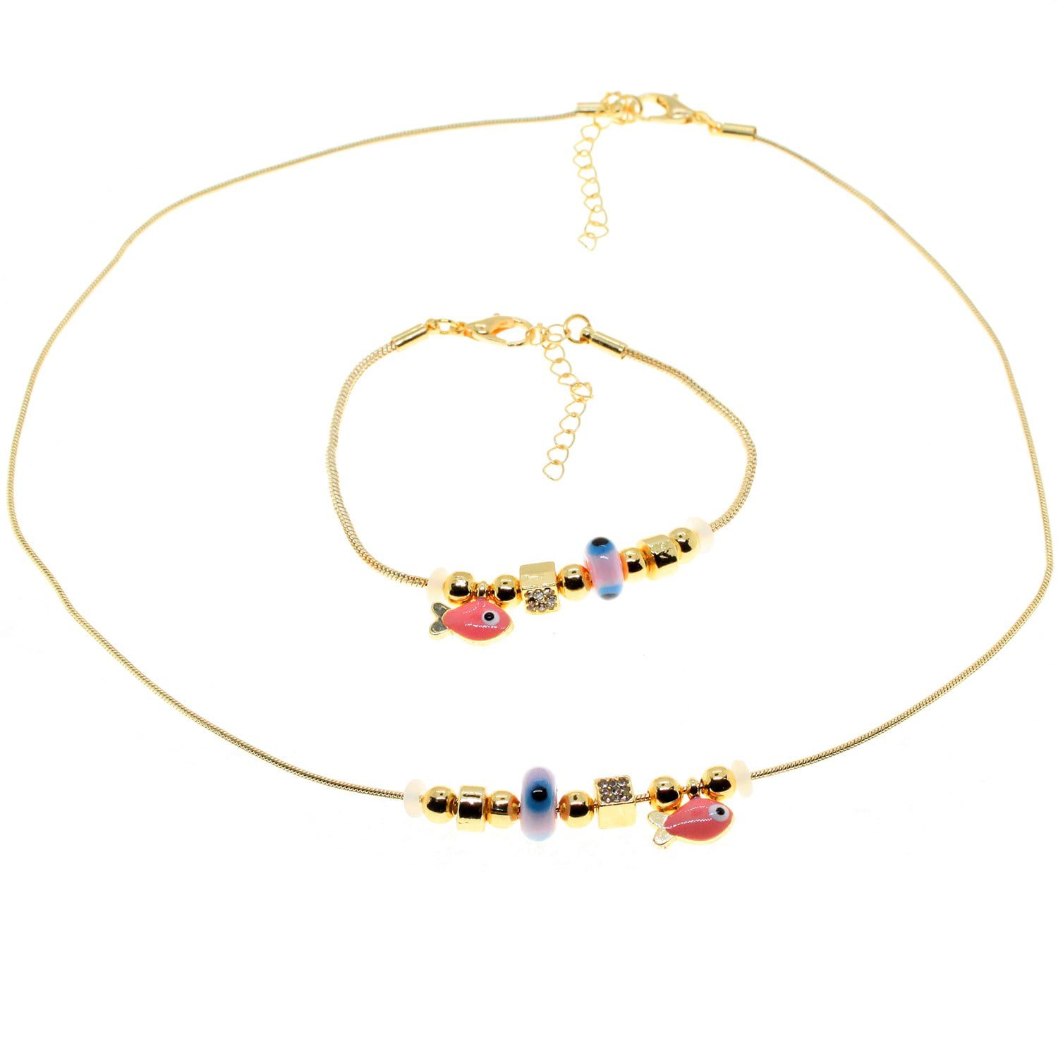 Toptan Altın Renk Pembe Mineli Balık Kolye Ve Bileklik Pandora Kombin Zirkon Set Takım - 2985 1 Toptan Altın Renk Pembe Mineli Balık Kolye Ve  Bileklik Pandora  Kombin Zirkon Set Takım -  2985