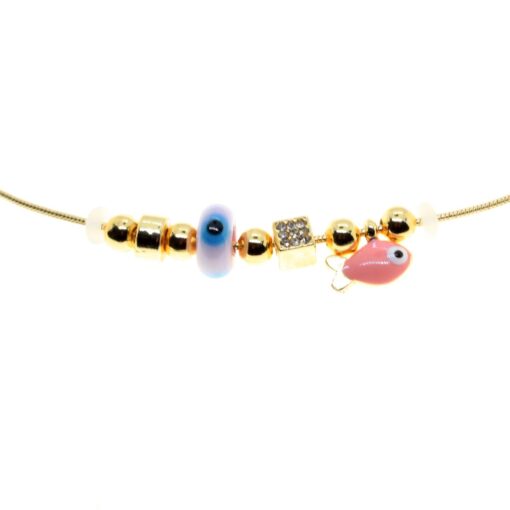 Toptan Altın Renk Pembe Mineli Balık Pandora Model Zirkon Kolye  - 2984 – Image 2