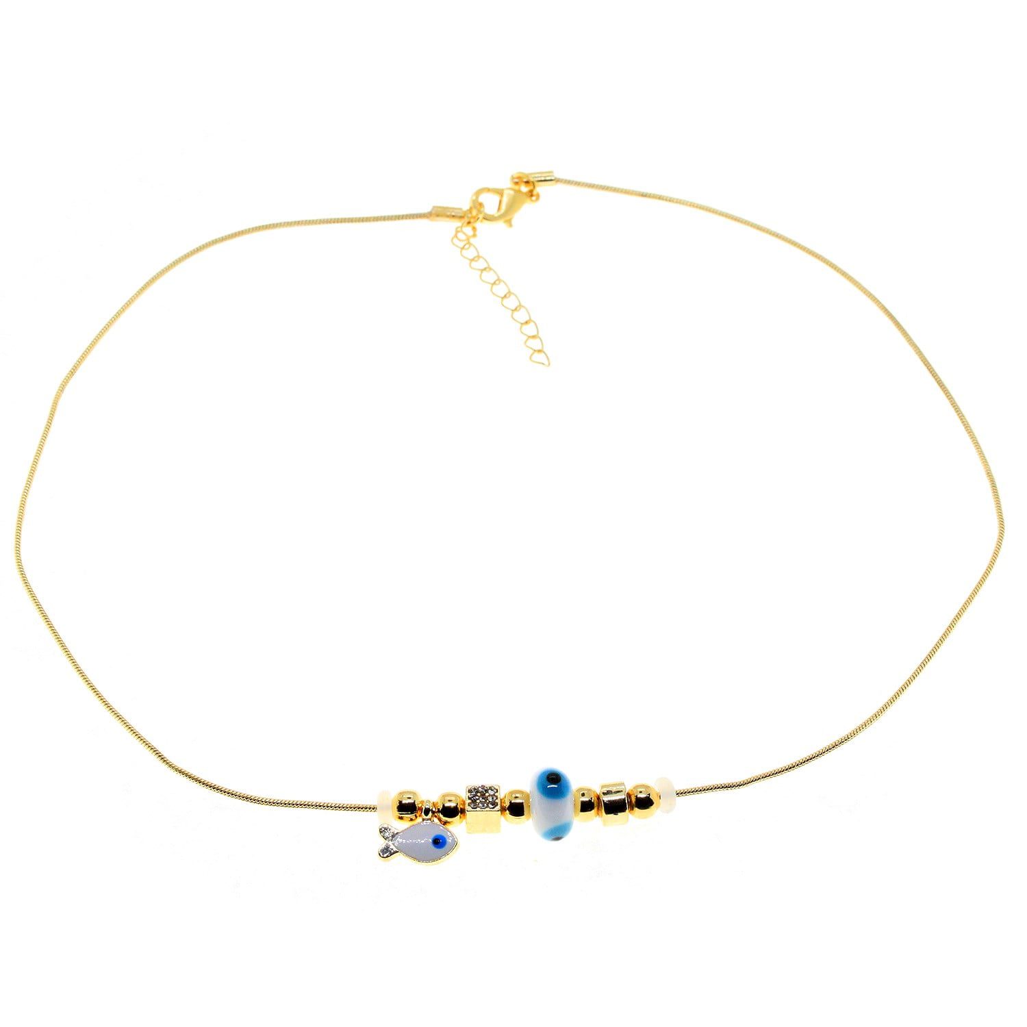 Toptan Altın Renk Beyaz Mineli Balık Pandora Model Zirkon Kolye - 2988 1 سلسال سمك المينا الأبيض الذهبي اللون الذهبي بالجملة باندورا موديل سمك الزركون - 2988
