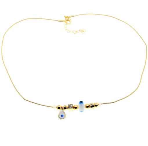 Toptan Altın Renk Beyaz Damla Pandora Model Zirkon Kolye  - 3004