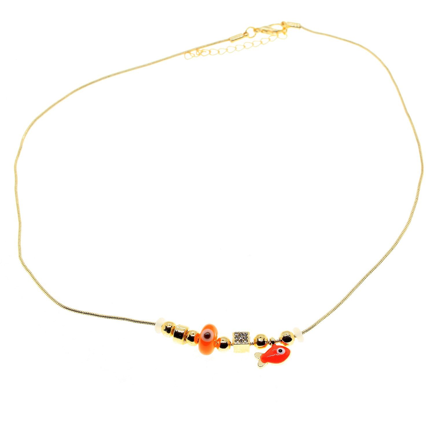 Toptan Altın Renk Turuncu Mineli Balık Pandora Model Zirkon Kolye - 2994 1 Großhandel Gold Farbe Orange Emaille Fisch Pandora Modell Zirkon Halskette - 2994