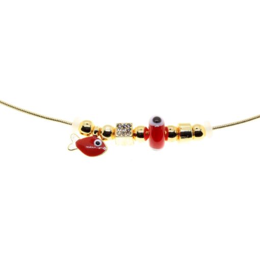 Toptan Altın Renk Kırmızı Mineli Balık Pandora Model Zirkon Kolye  - 2986 – Image 2